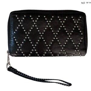HOBO INTERNATIONAL black SOFT LEATHER ZIP AROUND STUDDED  WALLET